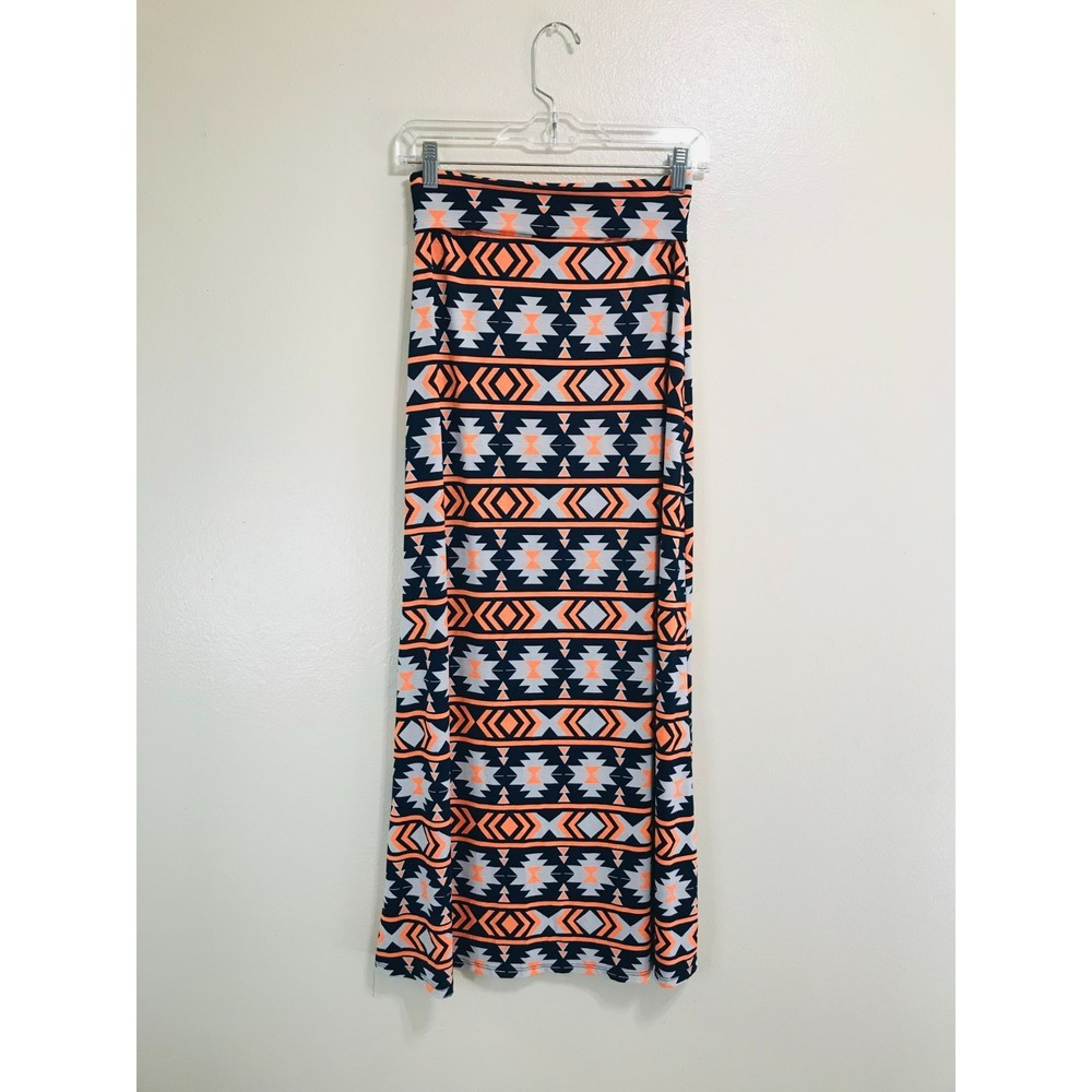 Tovia BOHO Knit Stretchy Southwestern Design Maxi Skirt, Size S